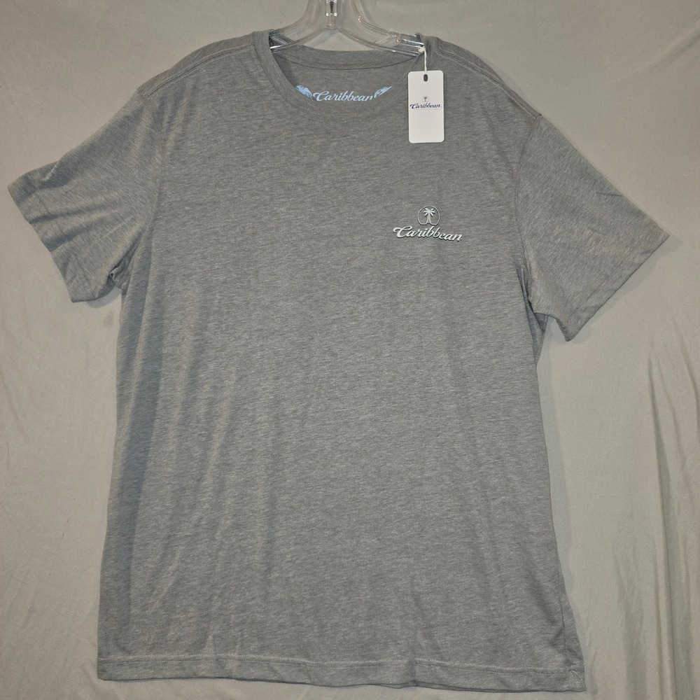 Caribbean T-Shirt Large Mens Gray Tropical Bird Graphic The Life Style NWT